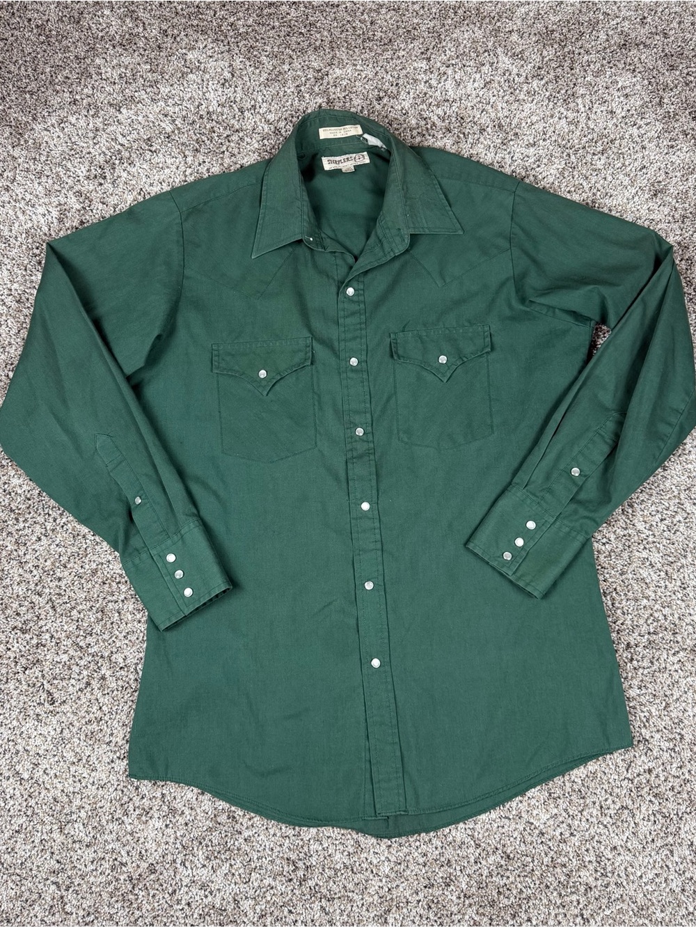 Sz Medium Mens Sheplers Brand Western Long Sleeve Pearl Snap Shirt Forest Green
